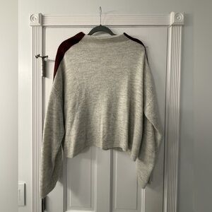 Silence + Noise Gray and Burgundy Crew Neck Sweater